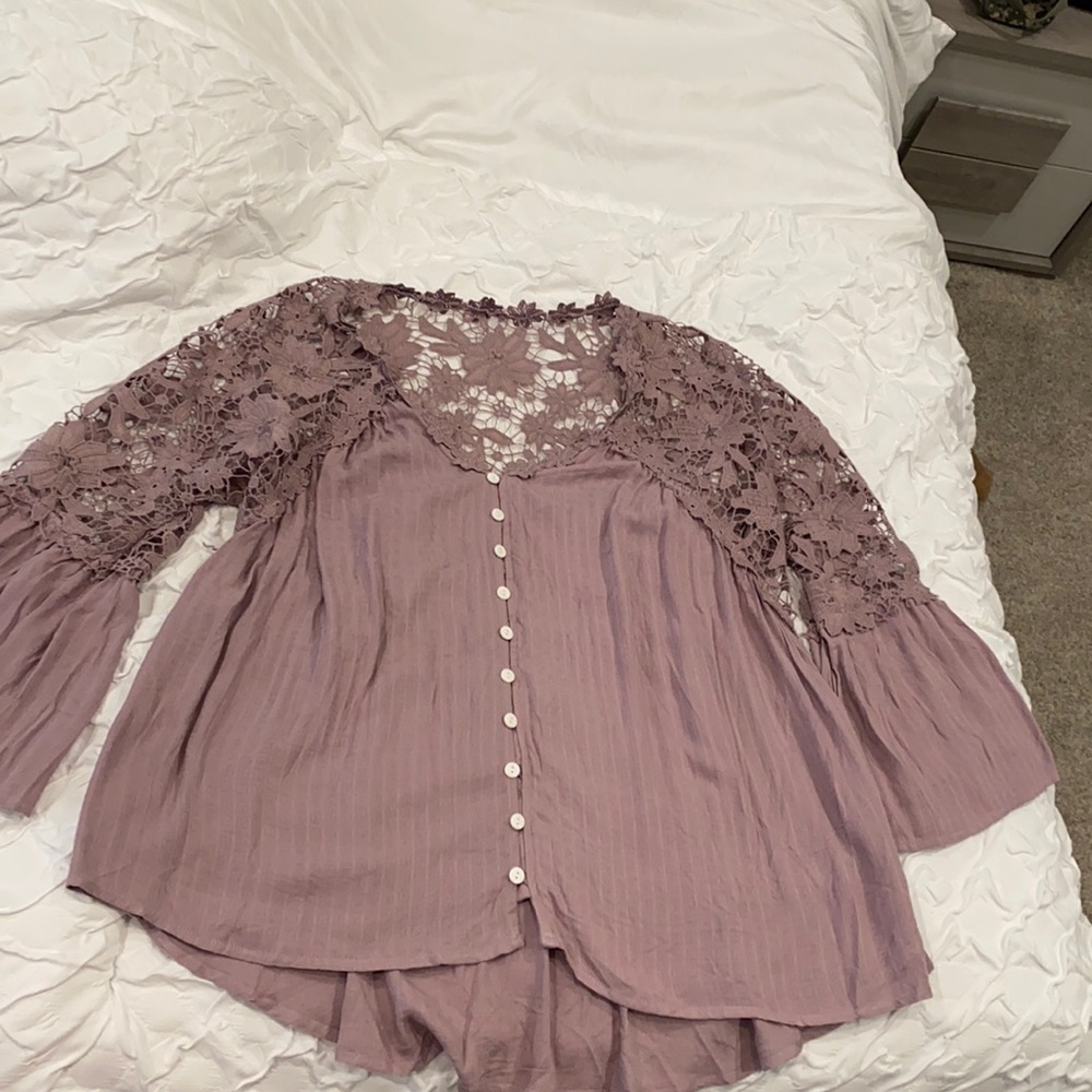Flowy top with crocheted shoulders/back
